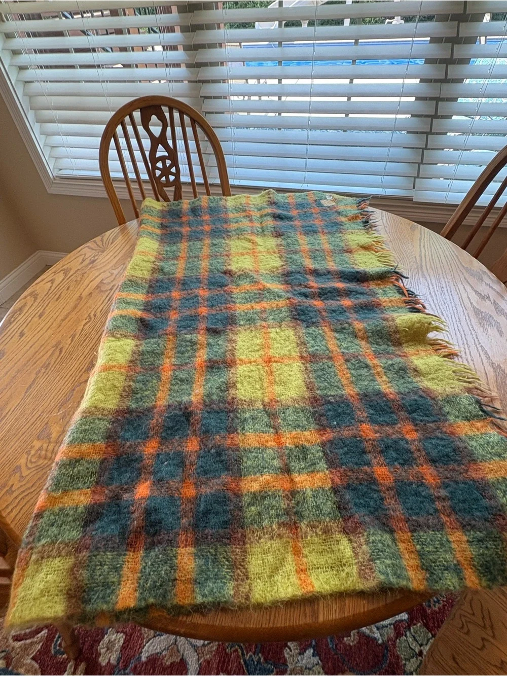 Hudson Bay Vintage Green Orange Mohair Wool Blanket Made Scotland Woven Throw